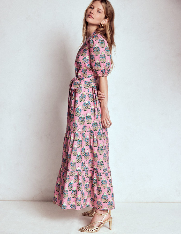 Christabel Cotton Midi Dress Pink, Wildflower Bouquet