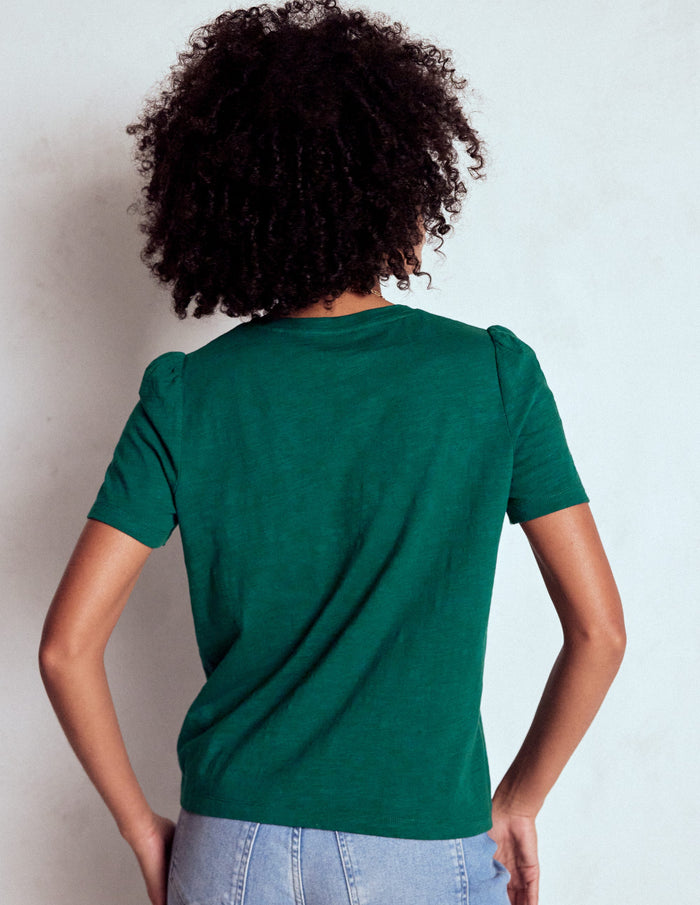 Cotton Puff Sleeve T-Shirt Drake Green