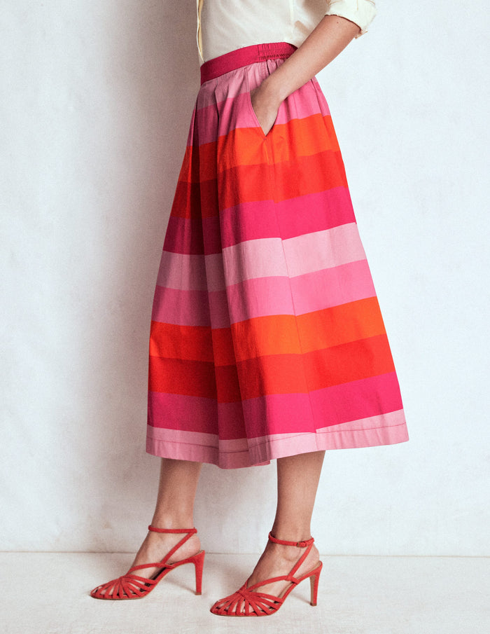 Verity Cotton Midi Skirt Pink Tonal Multistripe