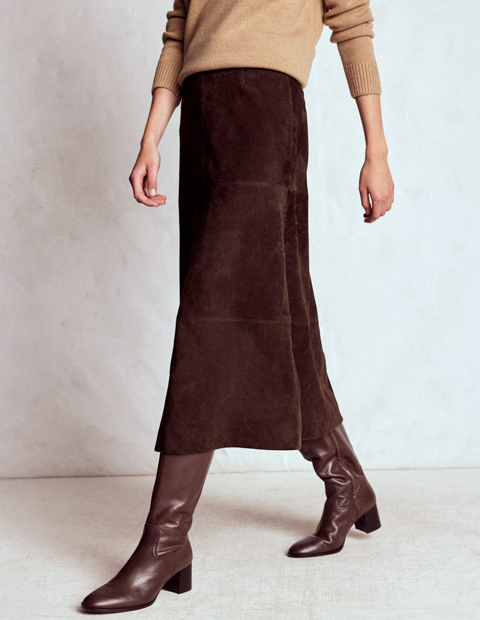Suede Midi Skirt Dark Chocolate
