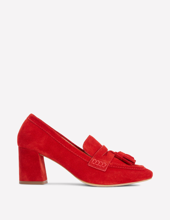 Sol Block Heeled Penny Loafers Red