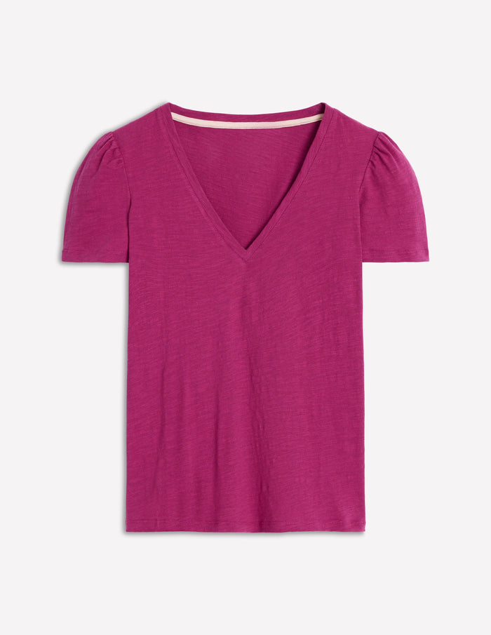 Short Sleeve V Neck T-shirt Rich Magenta