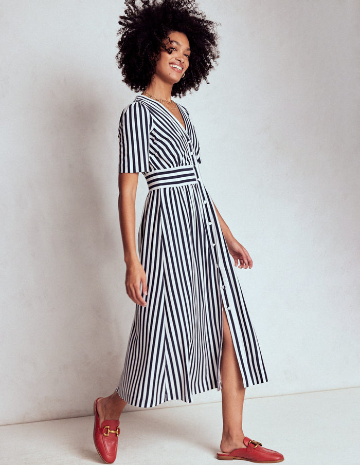 Natalia Jersey Tea Dress French Navy, Ivory Stripe
