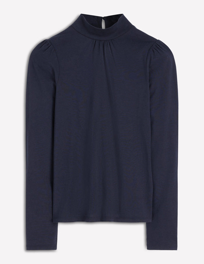 Puff Shoulder Jersey Top Navy
