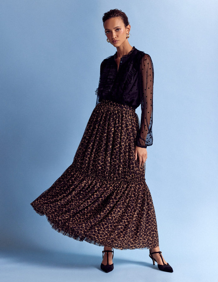 Frilled Tulle Blouse Black
