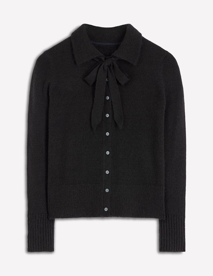 Collared Tie Front Cardigan Black