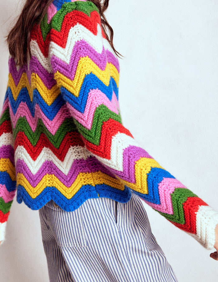Chunky Chevron Knitted Jacket Multi, Zig Zag