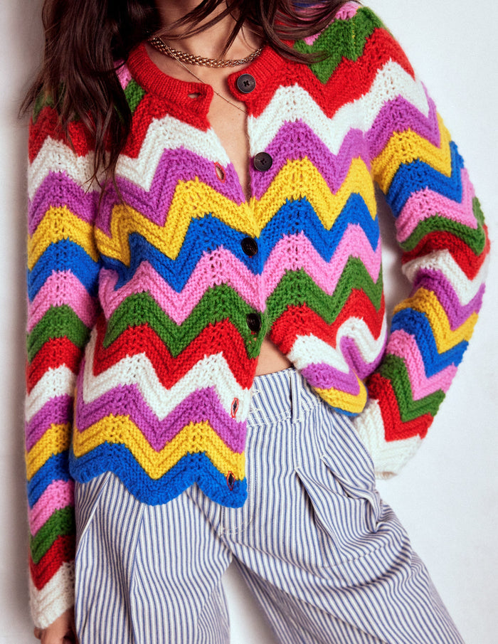 Chunky Chevron Knitted Jacket Multi, Zig Zag