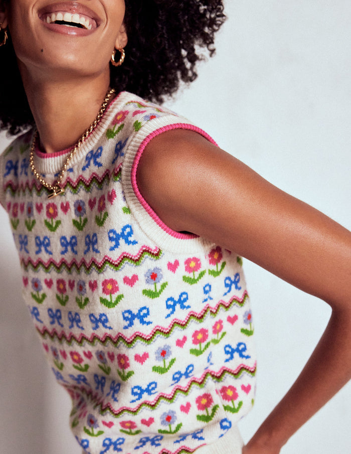 Edie Fair Isle Vest Oatmeal Melange, Flowers