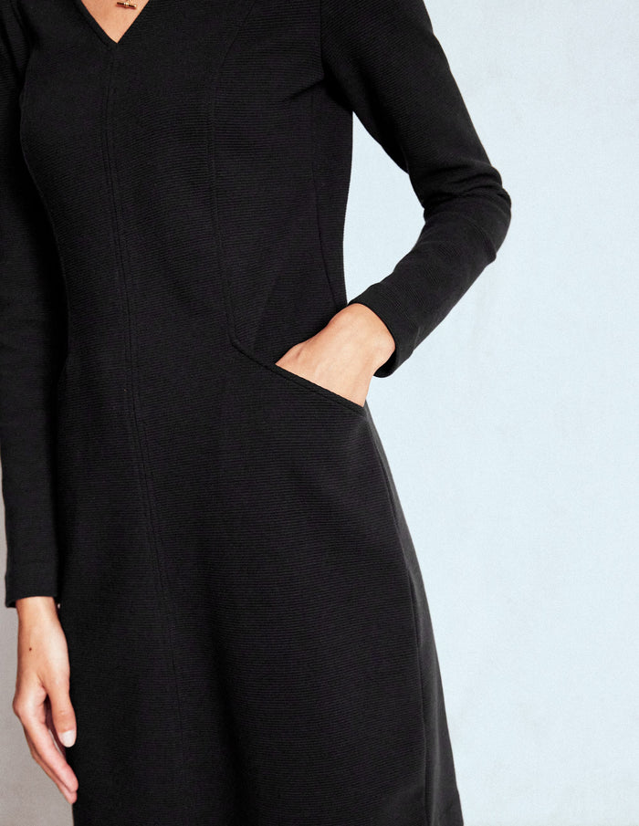 Ellen V-neck Ottoman Dress Black