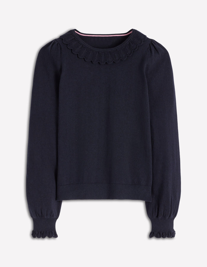 Melina Cotton Ruffle Sweater Navy