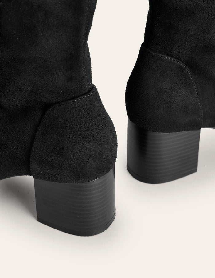 Stretch Knee Heel Boots Black