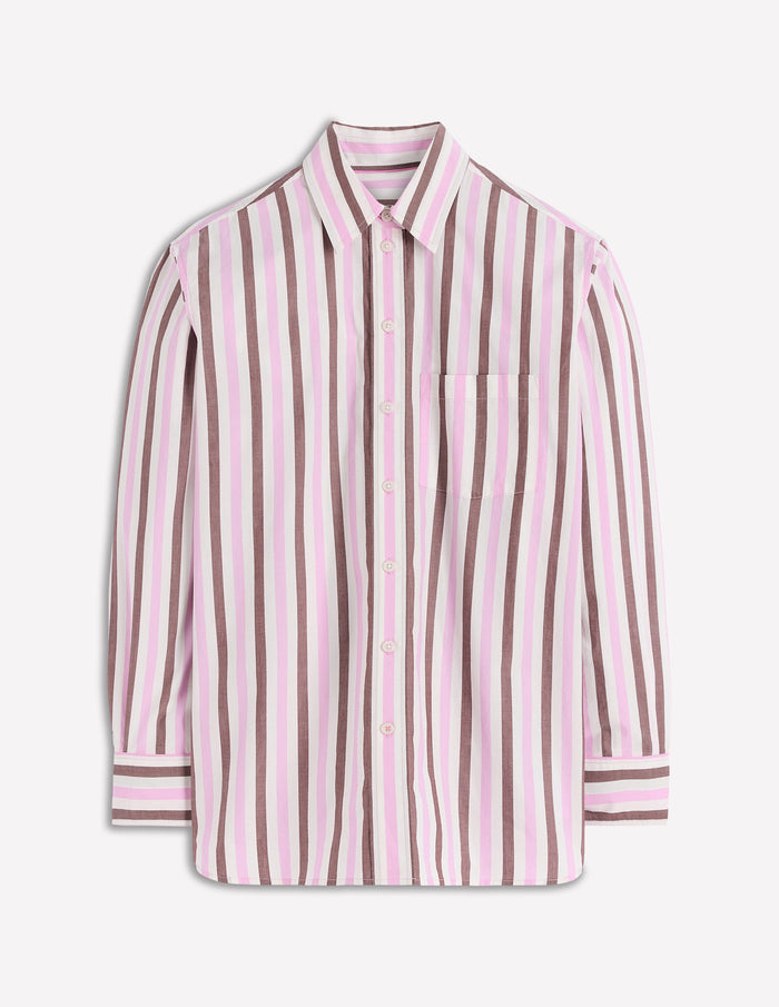 Sadie Relaxed Cotton Shirt Pink and Chestnut Stripe
