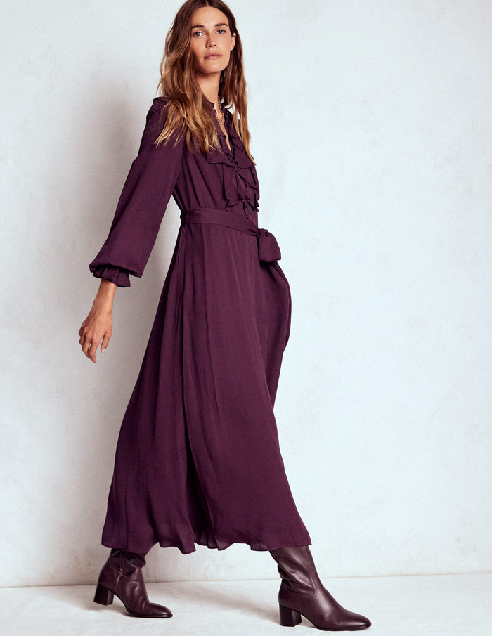 Ruffle Front Shirt Dress Dark Cherry