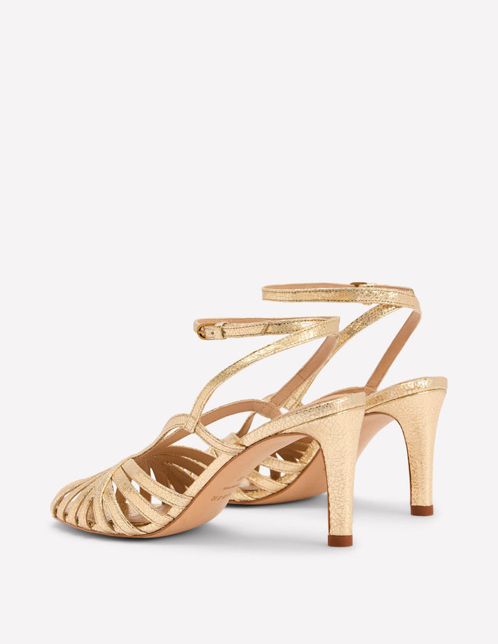 Heeled Cage Sandals Gold Metallic