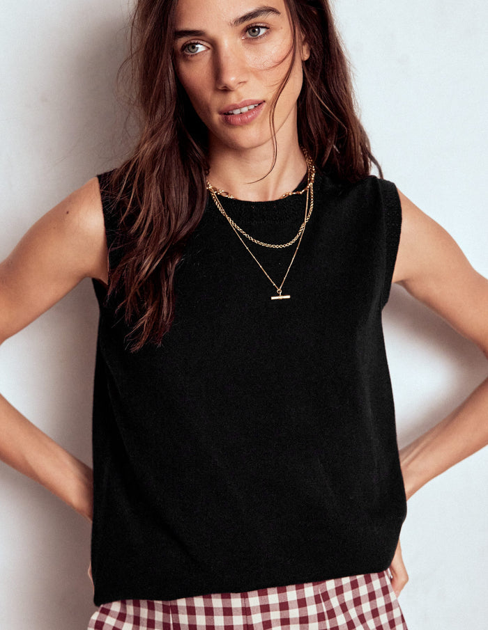 Emilia Cotton Crew Neck Vest Black