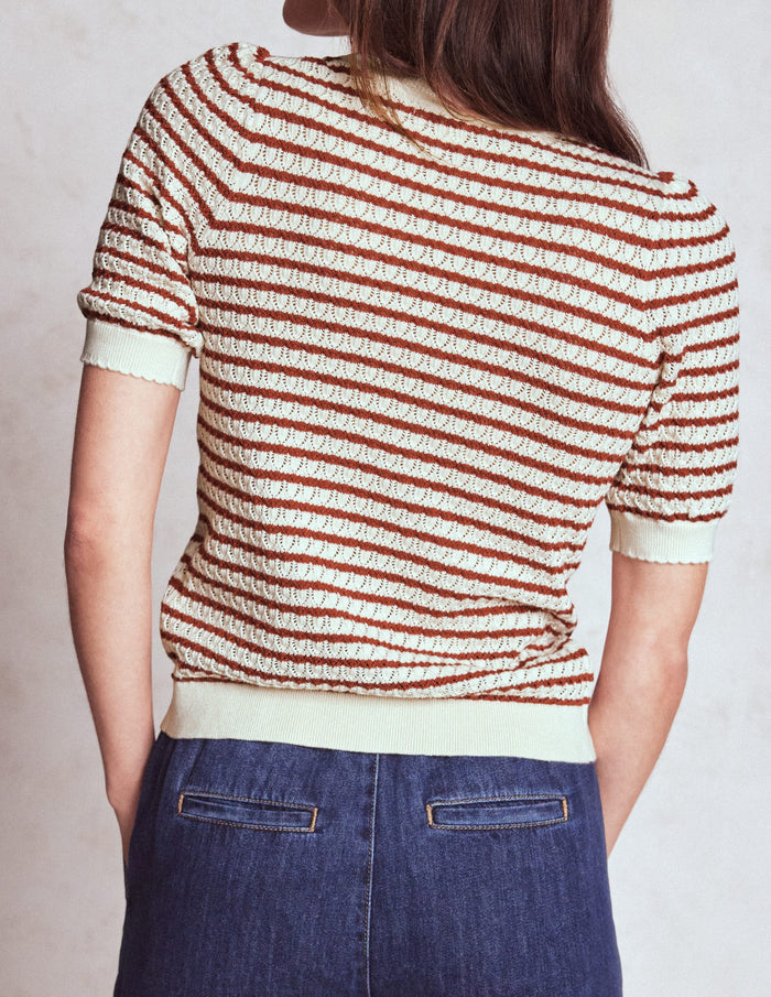 Dot Pointelle Cardigan Warm Ivory/ Red