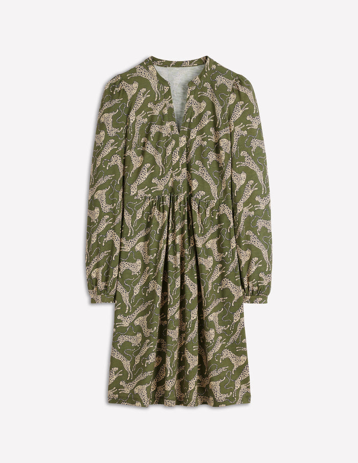 Naomi Relaxed Jersey Dress Woodland Green, Leopard