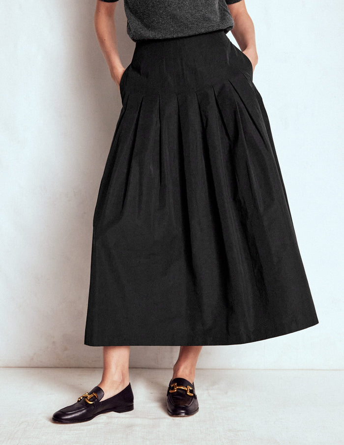 Valentina Taffeta Midi Skirt Black