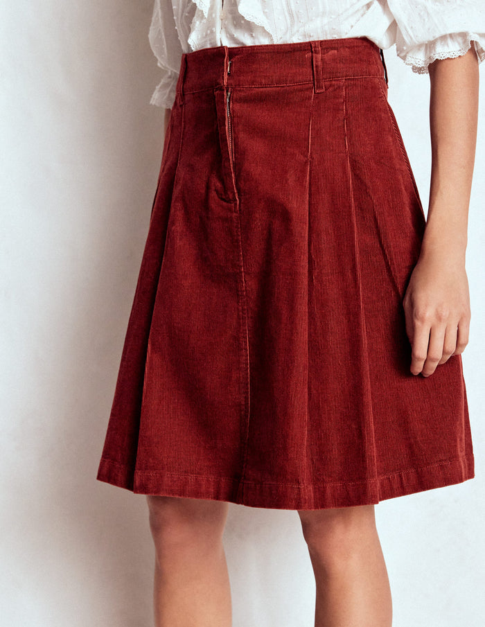 Pleated Cord Skirt Fired Brick