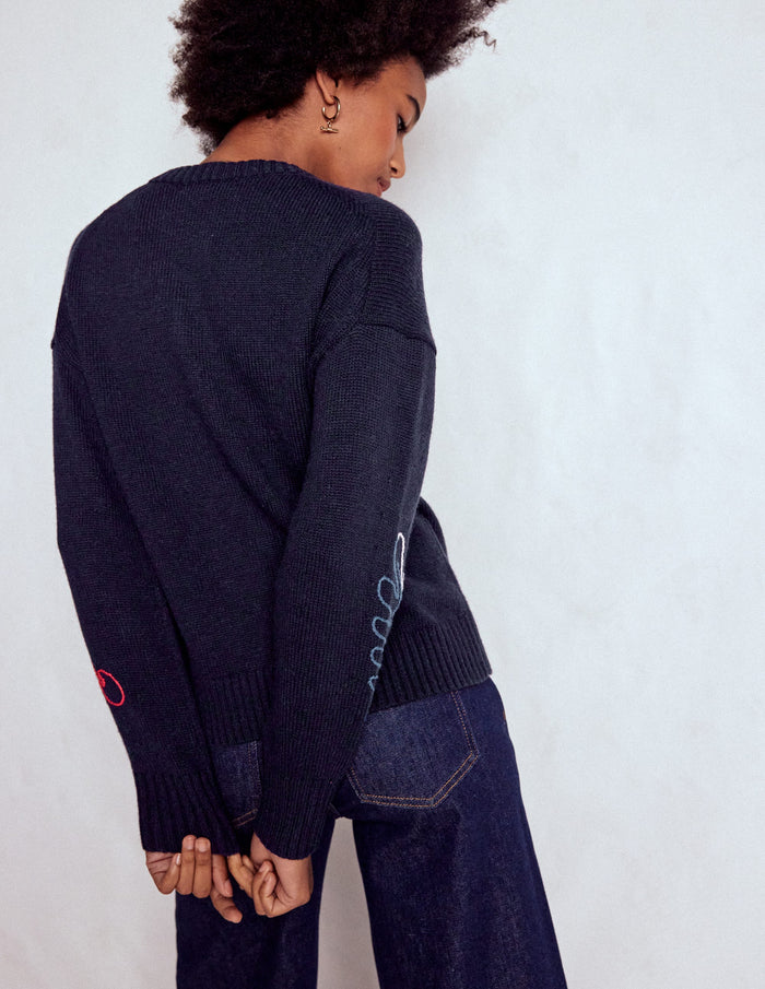Natalie Embroidered Cardigan Navy Embroidery