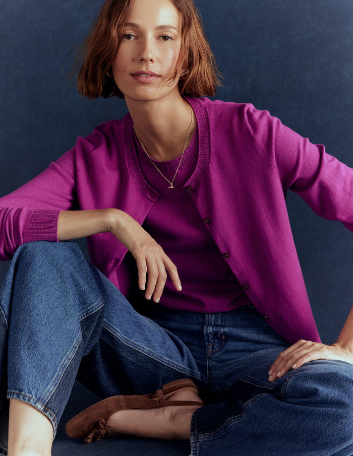Emilia Cotton Crew Cardigan Regal Purple