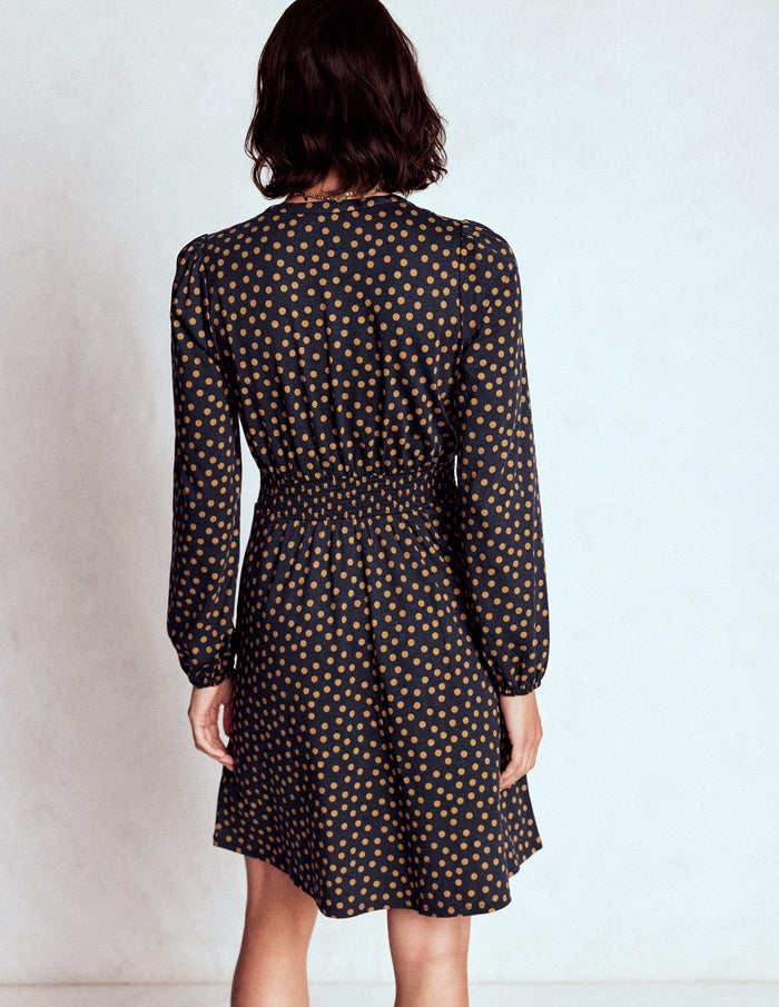 Sarah Short Jersey Dress French Navy, Dijon Dot