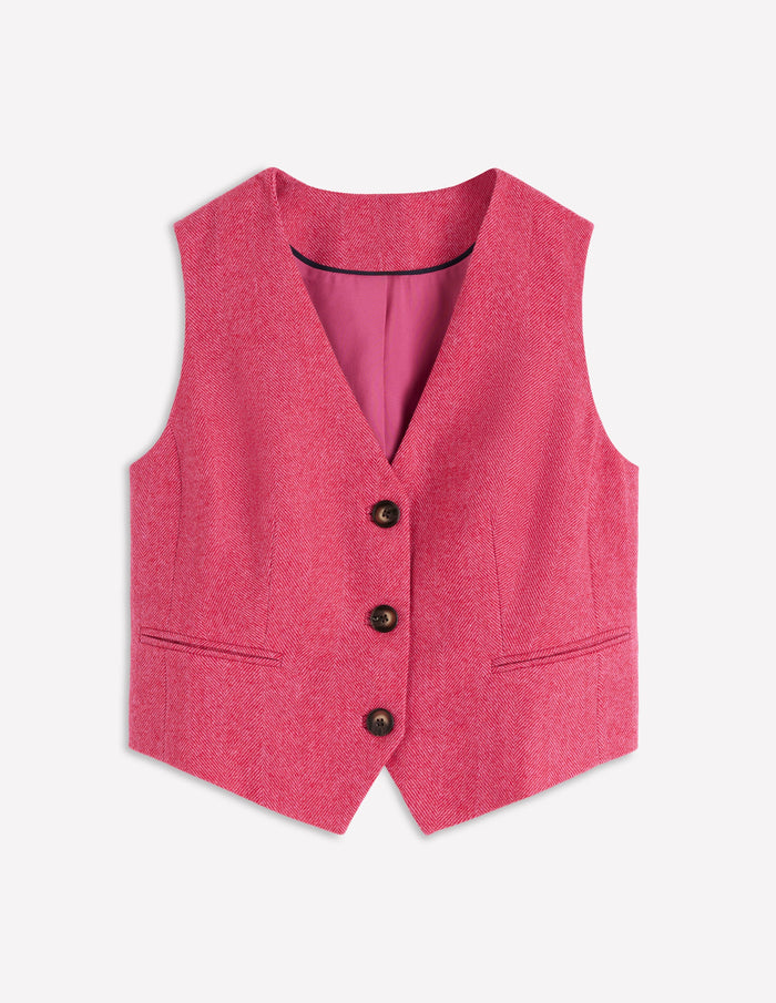 Wool Herringbone Waistcoat Pink Herringbone