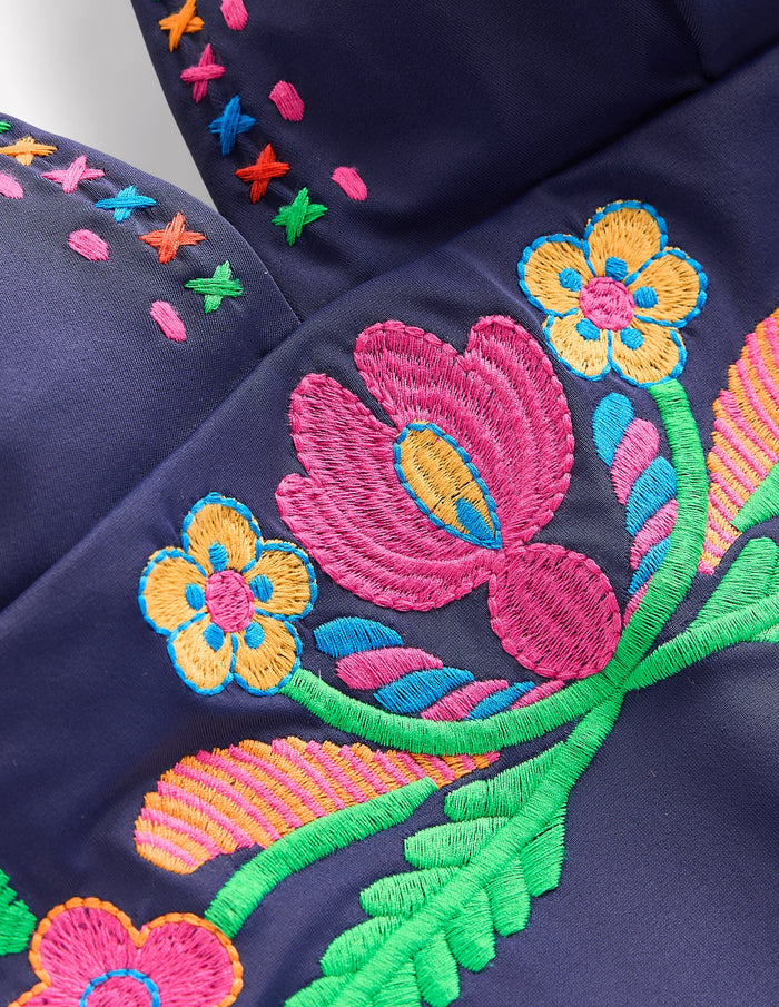 Embroidered Swimsuit Navy