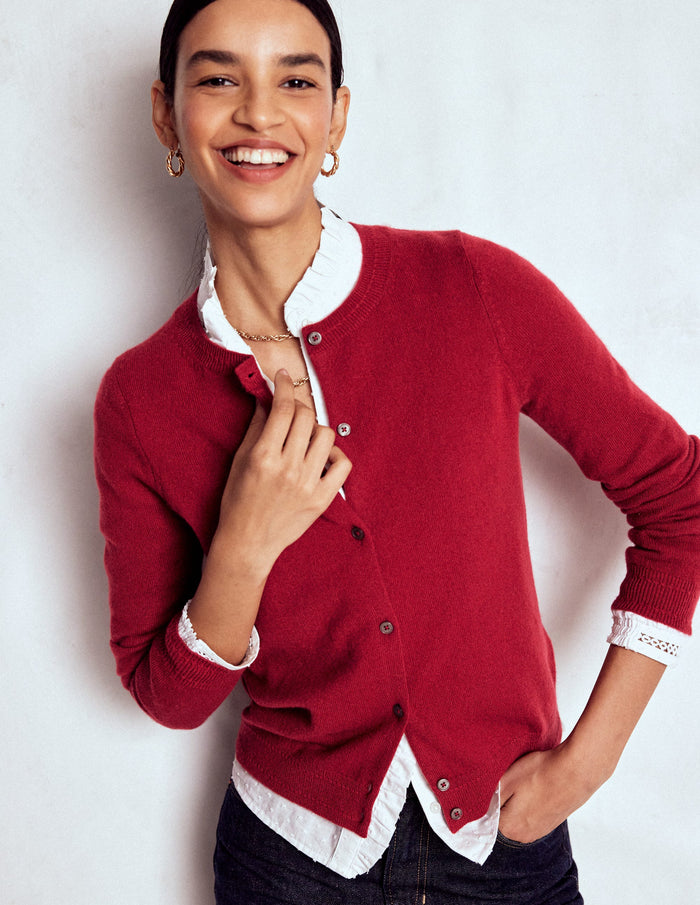 Eva Cashmere Crew Cardigan Red Liquorice
