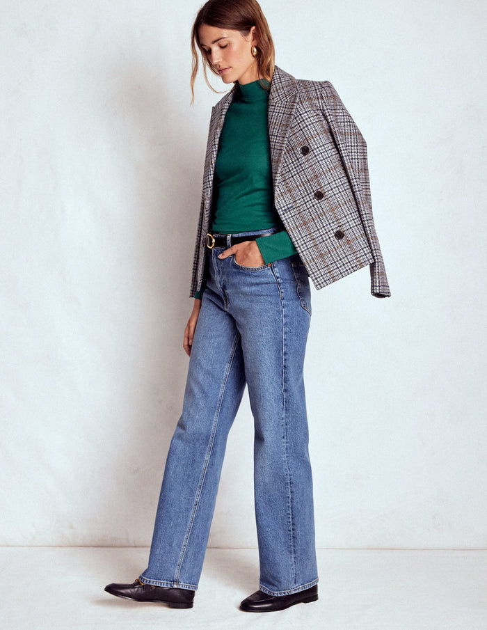 Puff Shoulder Jersey Top Emerald Night