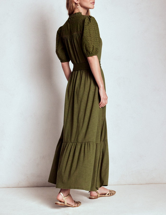 Lorelei Broderie Jersey Dress Woodland Green