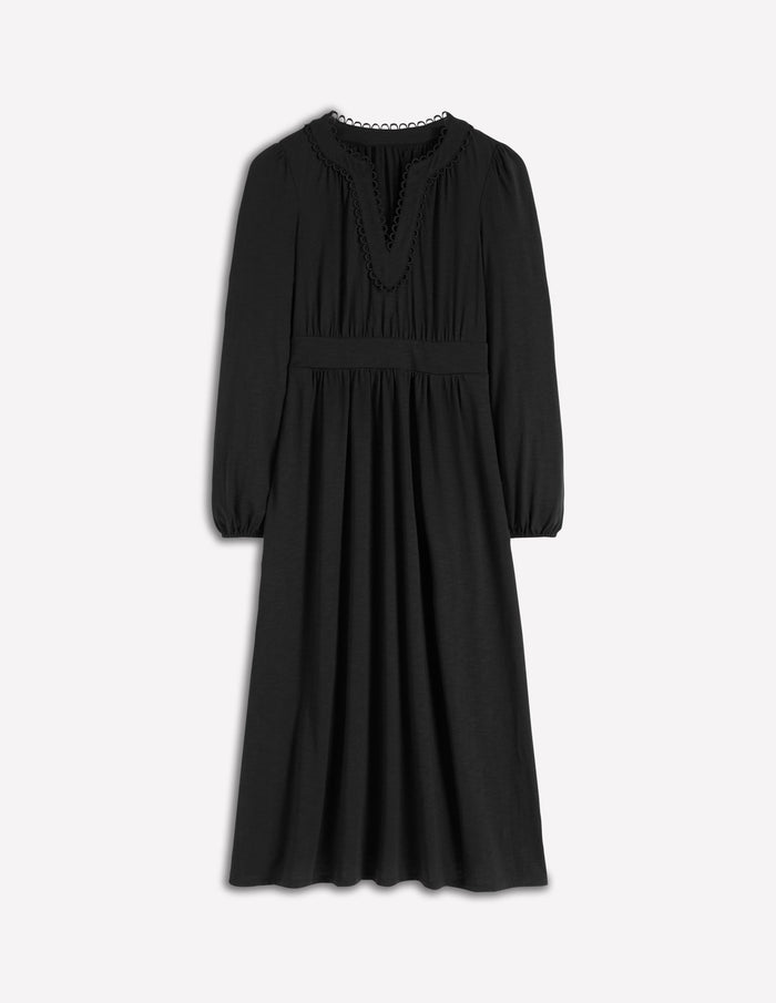 Maddie Picot Trim Midi Dress Black