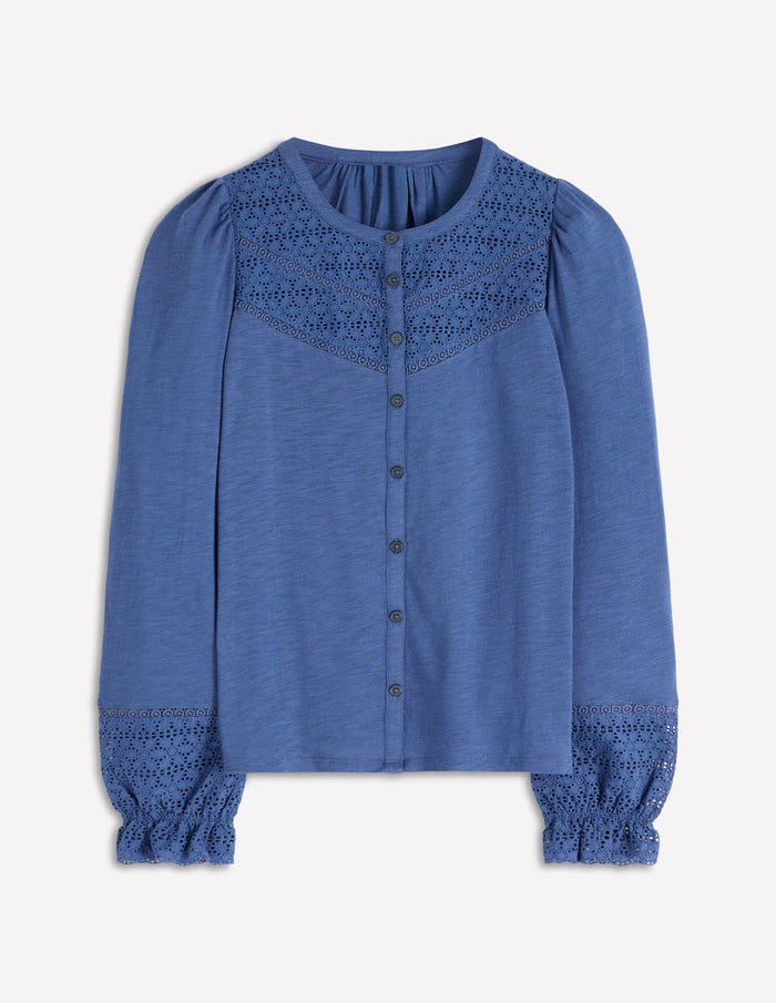 Pippa Broderie Jersey Shirt Denim Blue