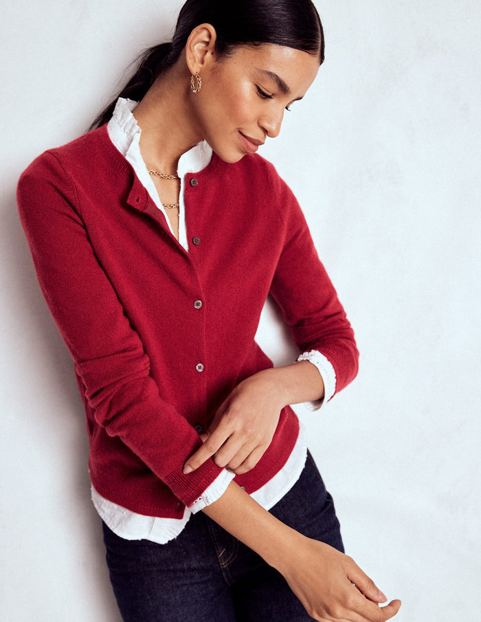 Eva Cashmere Crew Cardigan Red Liquorice