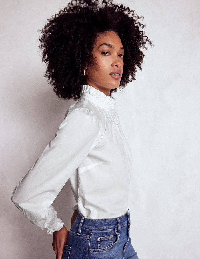 Lorna Pleated Cotton Top White