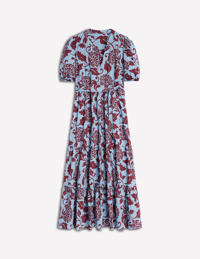 Christabel Cotton Midi Dress Glacier Blue, Ornate Vine