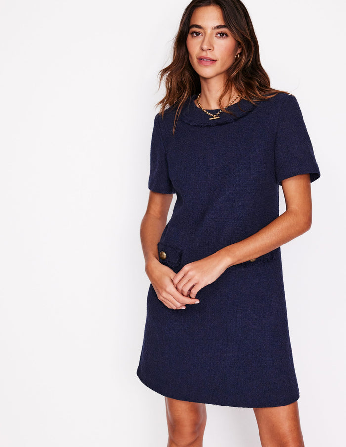 Evita Cotton Shift Dress Navy