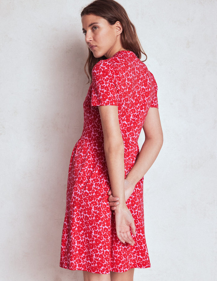 Naomi Short Sleeve Dress Jewel Red, Leafy Grove