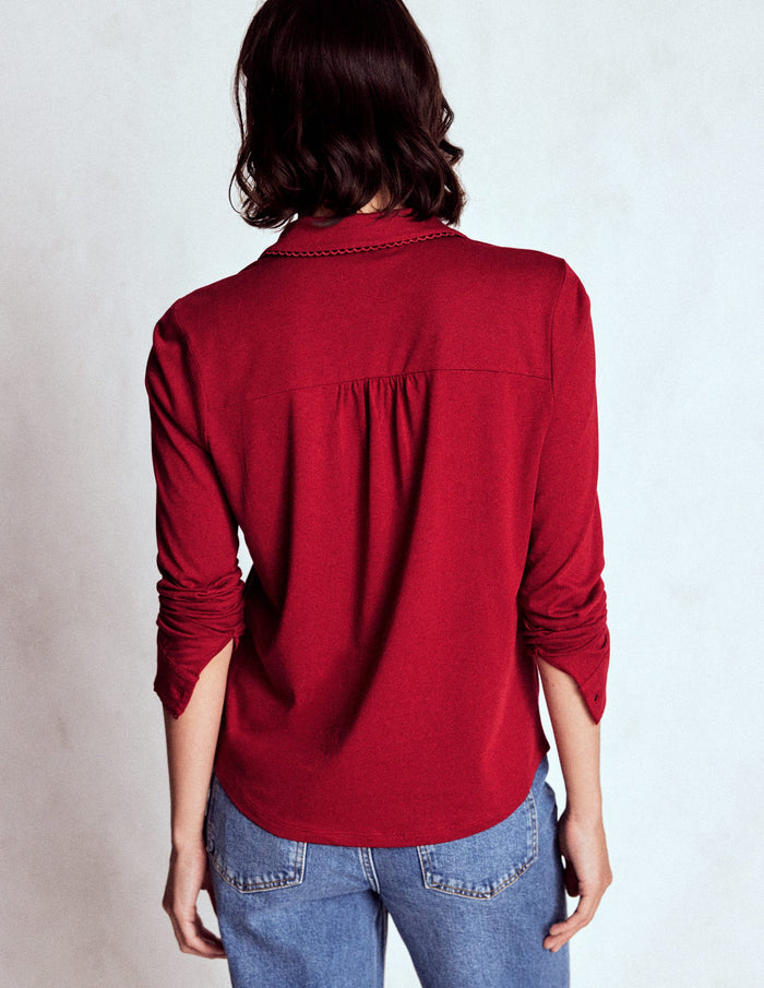 Picot Trim Jersey Shirt Crimson Red