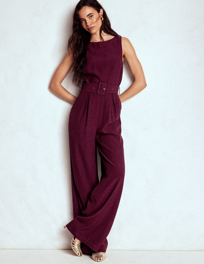 Gwen Slash Neck Jumpsuit Dark Cherry