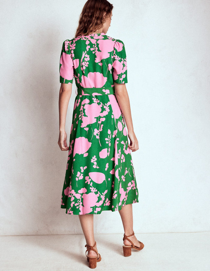 Kate Puff Sleeve Belted Dress Highland Green, Dainty Sprigs