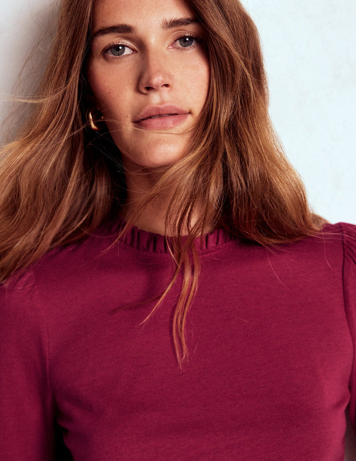 Supersoft Frill Detail Top Burgundy Red