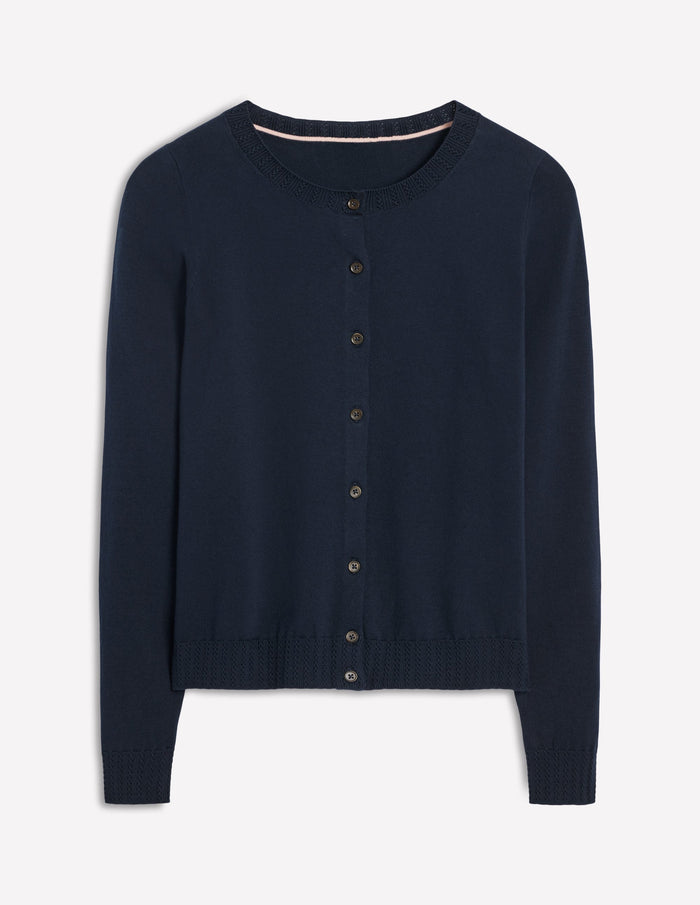 Emilia Cotton Crew Cardigan Navy