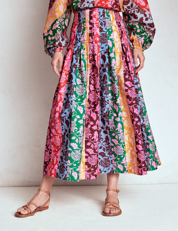 Valentina Poplin Midi Skirt Multi, Ornate Vine Hotch