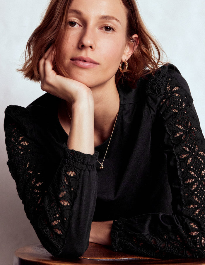 Scarlett Broderie Trim Top Black