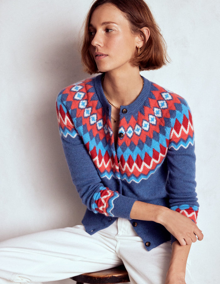 Edie Fair Isle Cardigan Blue Fair Isle