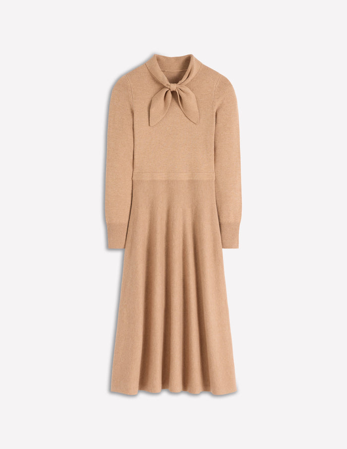 Knitted Bow Dress Camel Melange