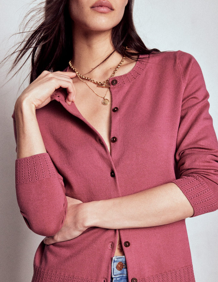 Emilia Cotton Crew Cardigan Pink Heather