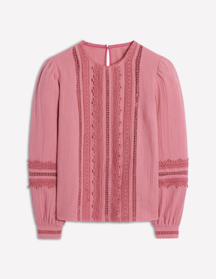 Trim Interest Double Cloth Top Pink Heather